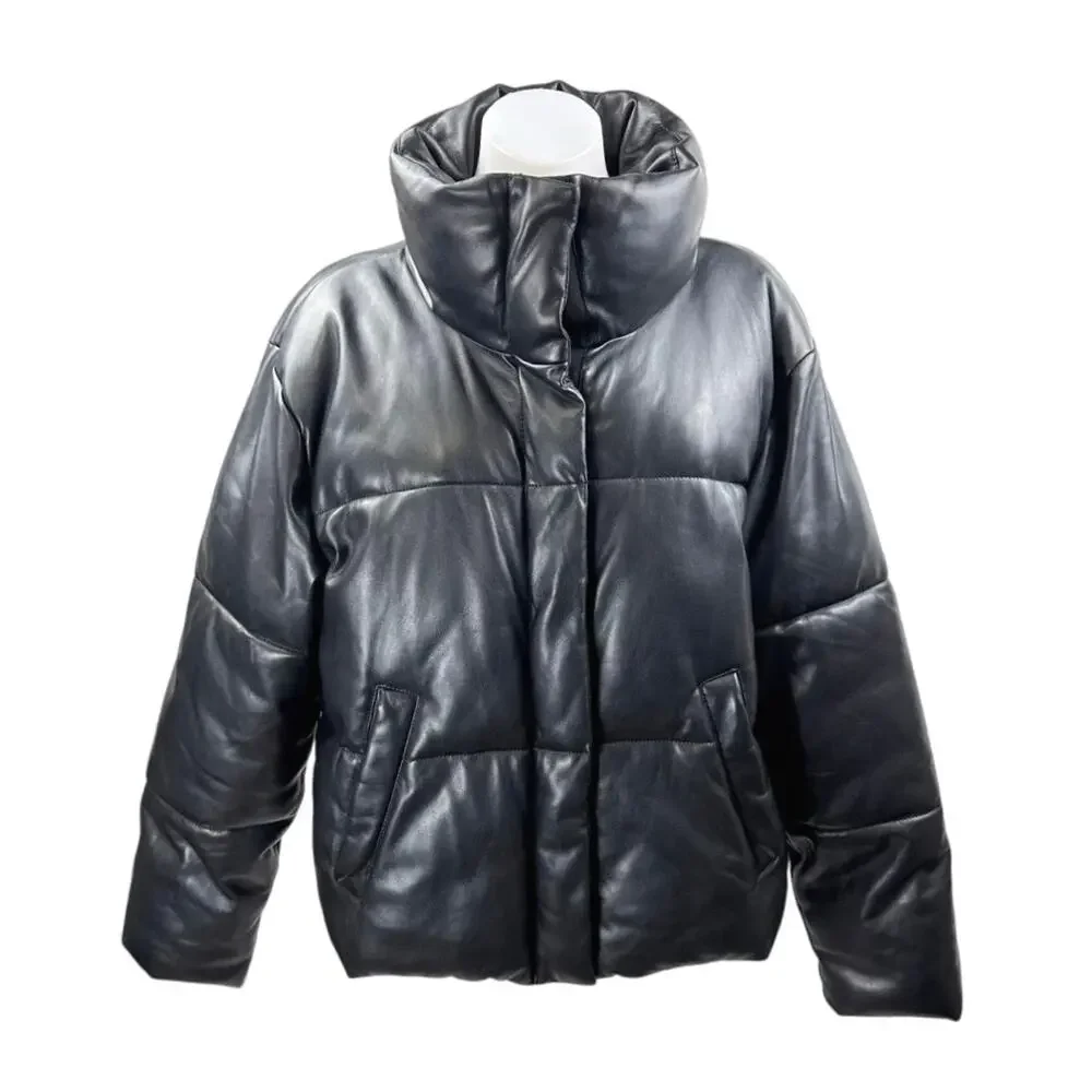 Abercrombie & Fitch Women's Black Long Sleeve Quilted Puffer Coat Jacket Size L